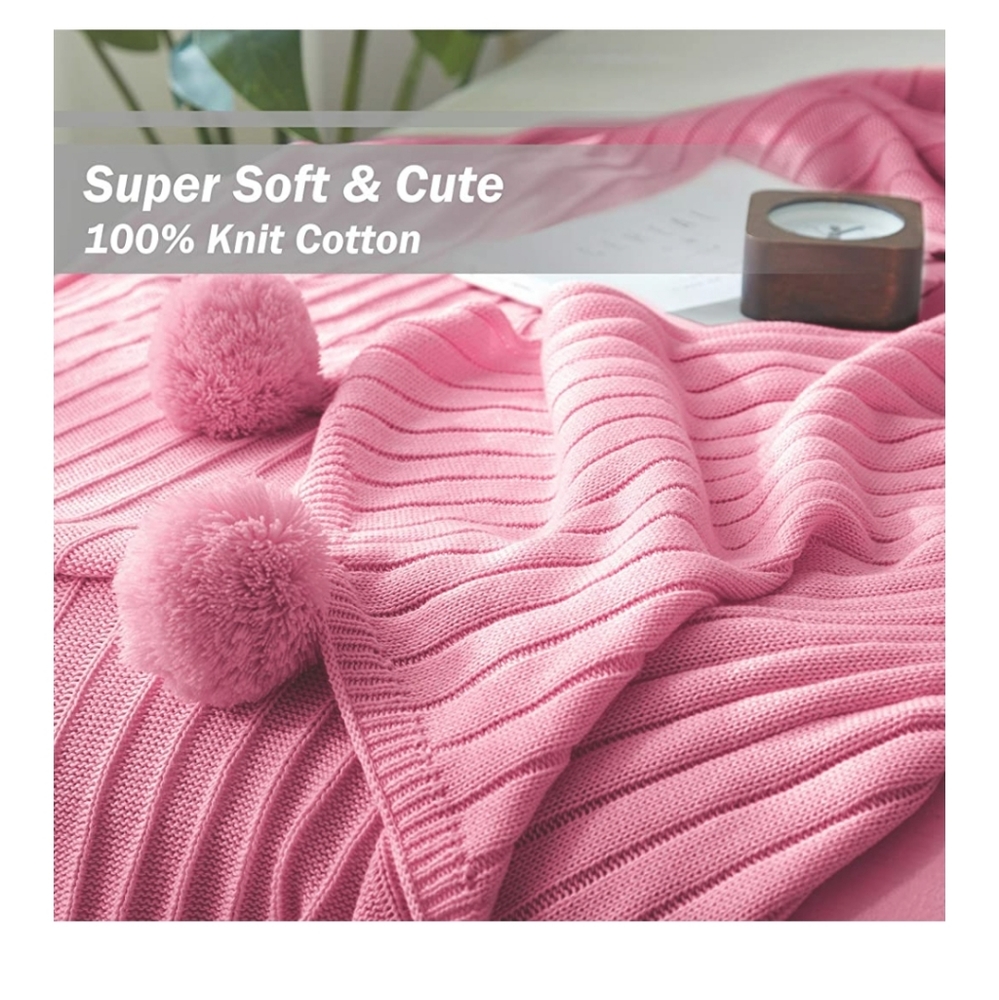 NEW Pink Pom Pom Throw Blanket Knit Blanket
39x59" - Picture 3 of 5